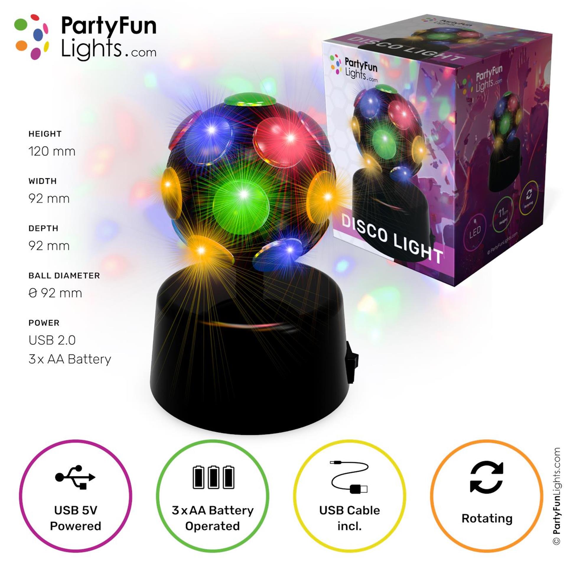 Partyfun lights partyfunlights - discolamp - multi-color party light - werkt op batterijen - werkt op usb - roterend