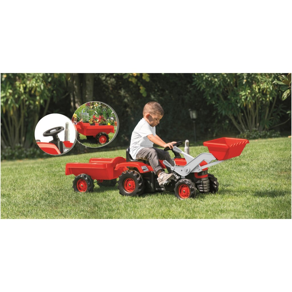 Dolu traptractor met aanhanger en lader rood zwart