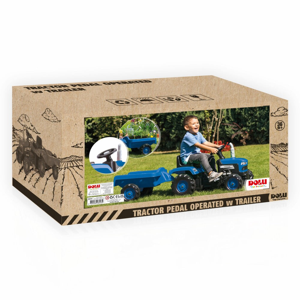Dolu traptractor met aanghanger claxon blauw zwart