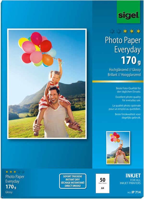 Sigel inkjet fotopapier everyday plus a4 hoogglanzend 170 grams 50 vel
