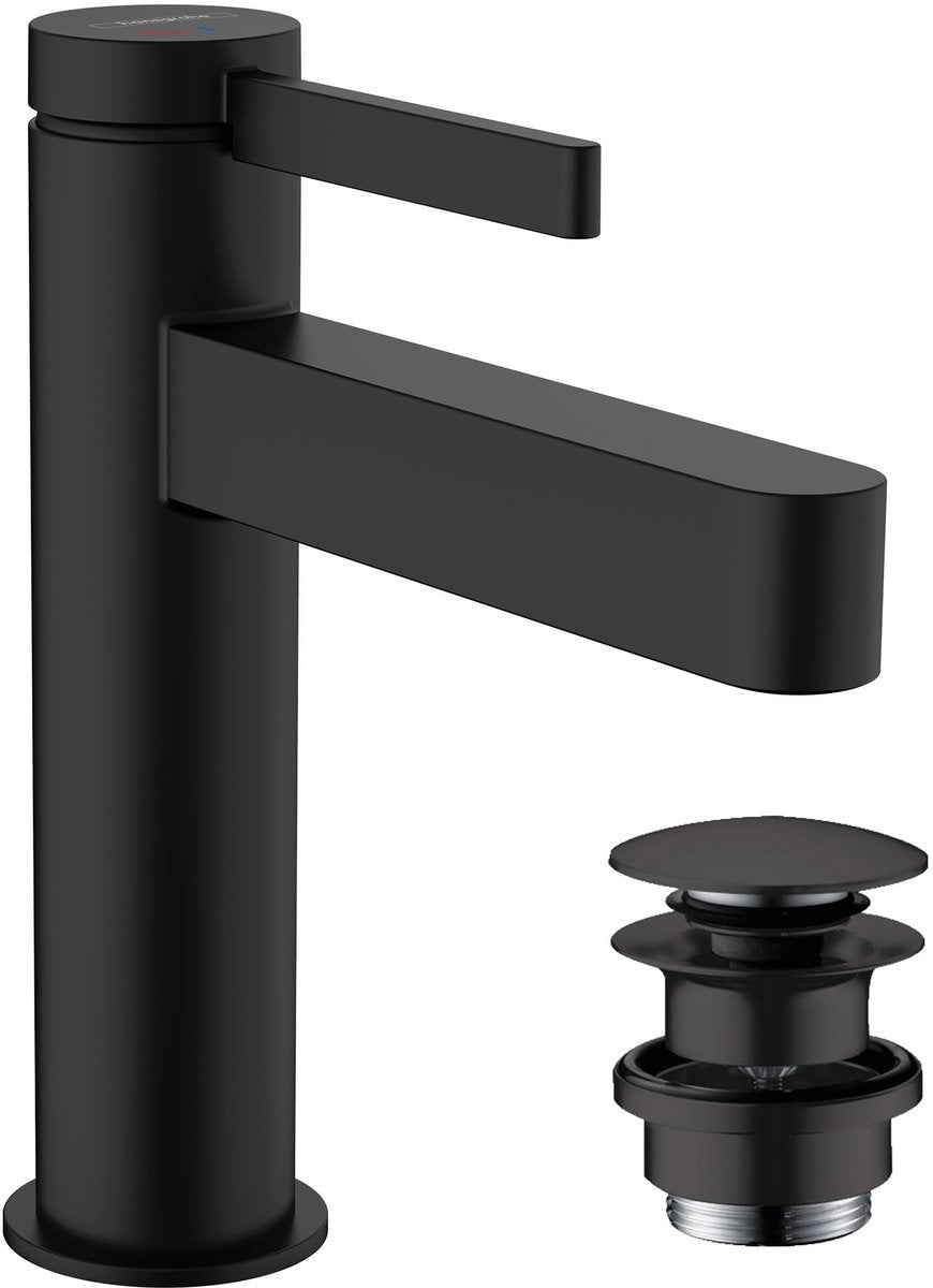 Hansgrohe finoris - wastafelmengkraan - ééngreeps bediening - coolstart energiebesparend - met afvoerplug - 110mm - mat zwart