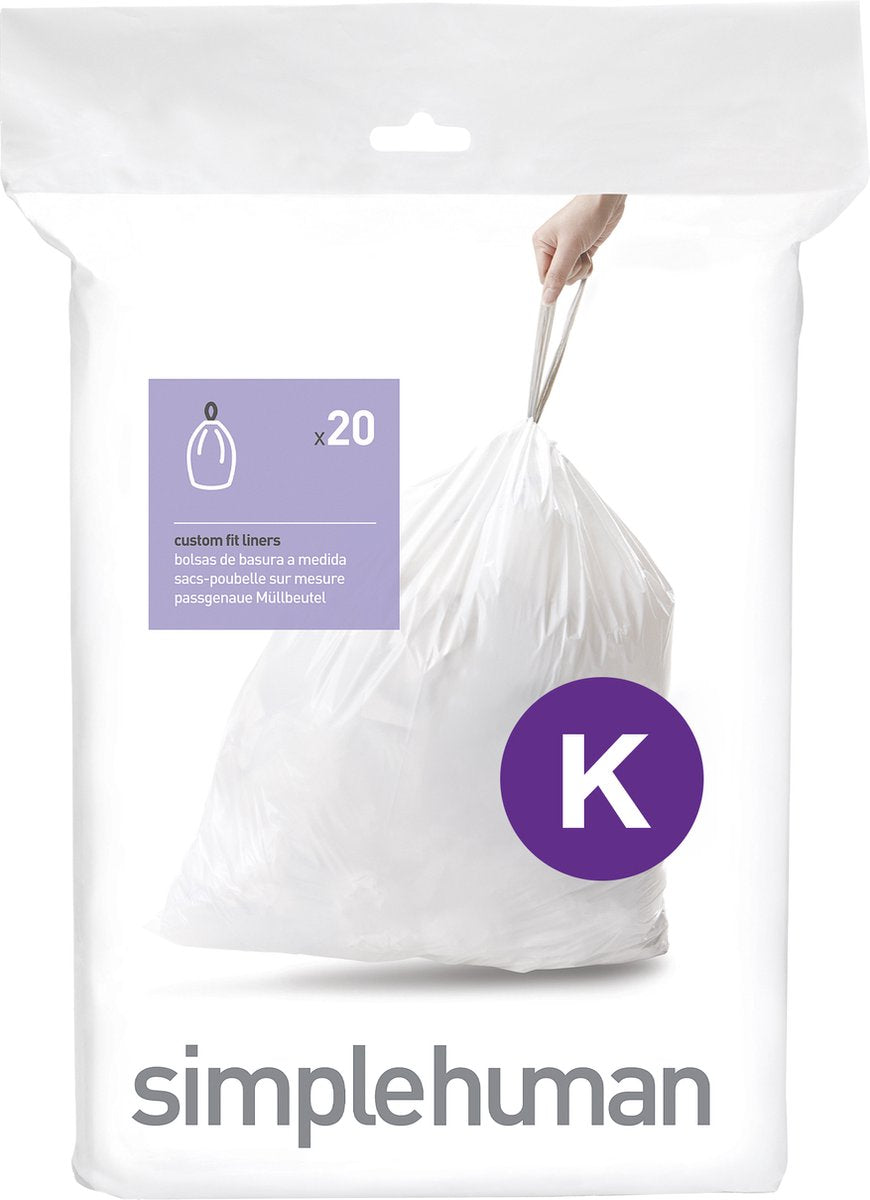Simplehuman code k afvalzakken - 45 liter - 20 stuks - met trekband - wit