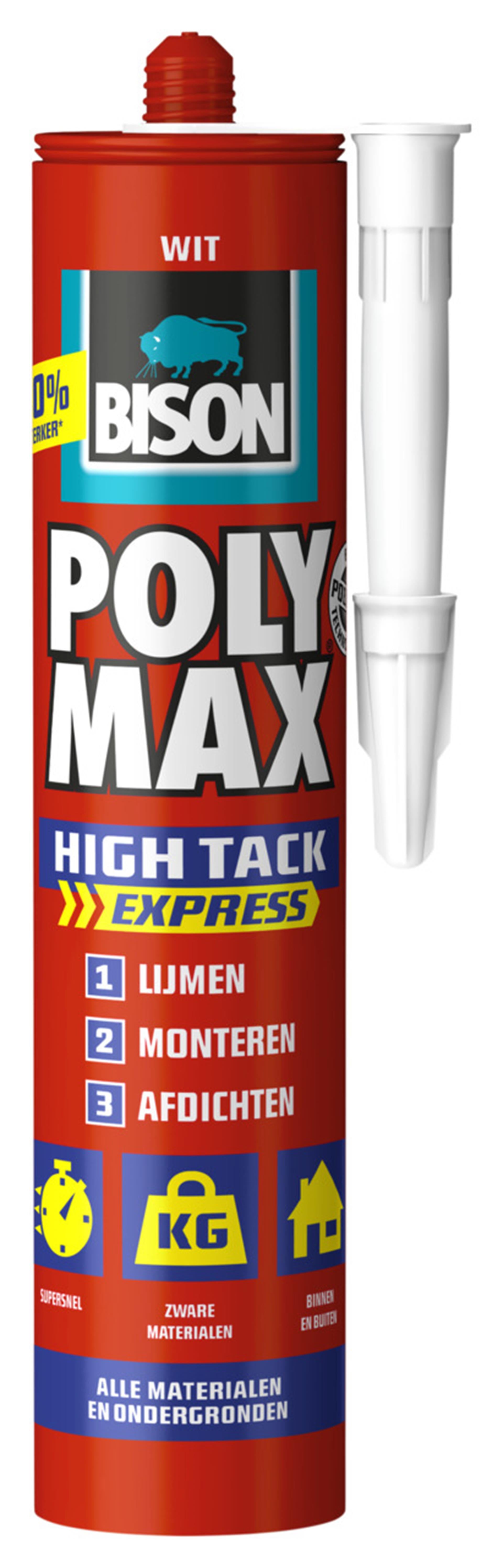 Bison poly max high tack wit 425g