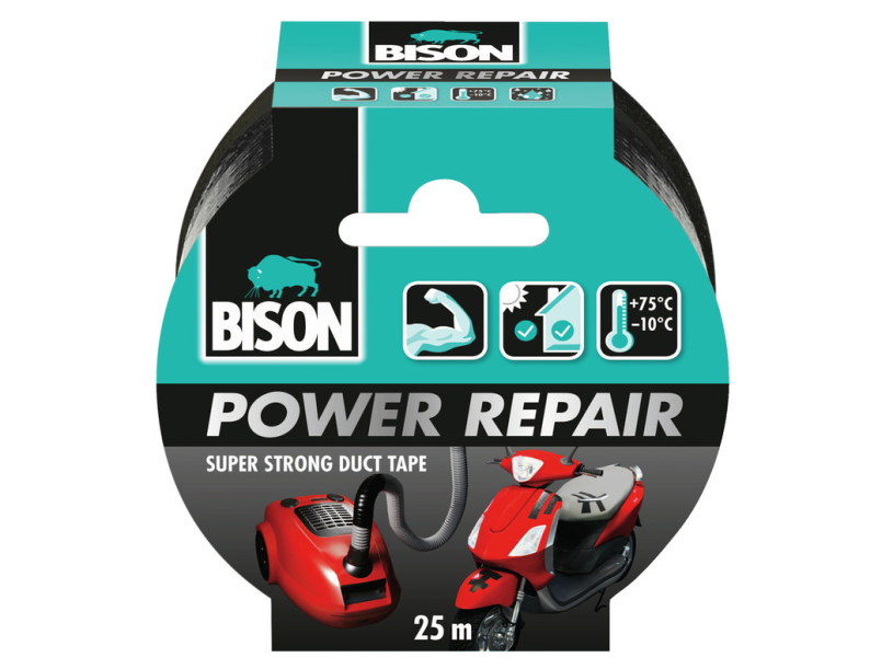 Bison power repair tape zwart rol 25 meter