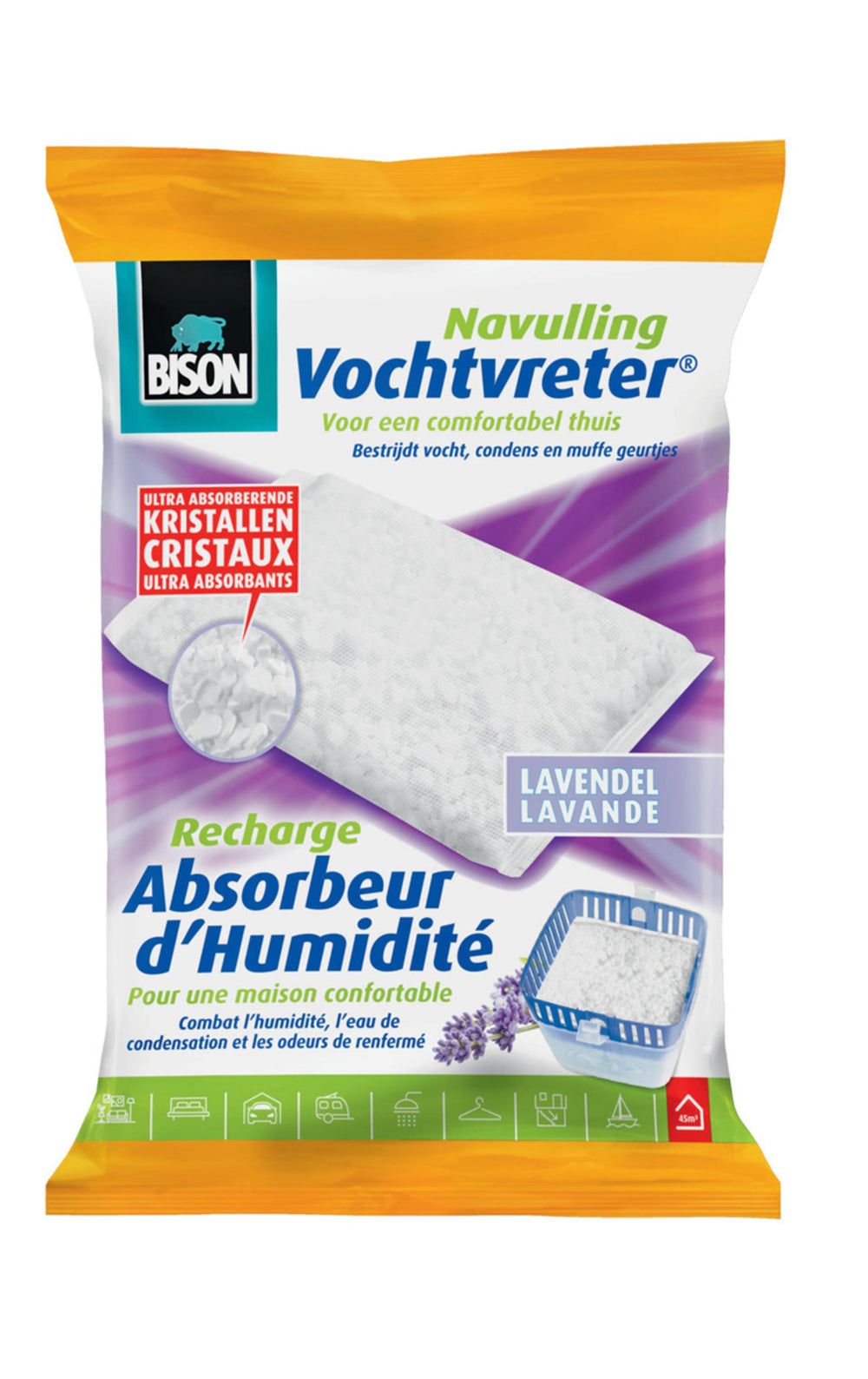 Bison vochtvreter® navulzak lavendel 450 g, lavendelgeur, geschikt voor vochtvreter®, bestrijd hoge luchtvochtigheid, geen batterij nodig, ook geschikt voor caravans en campers