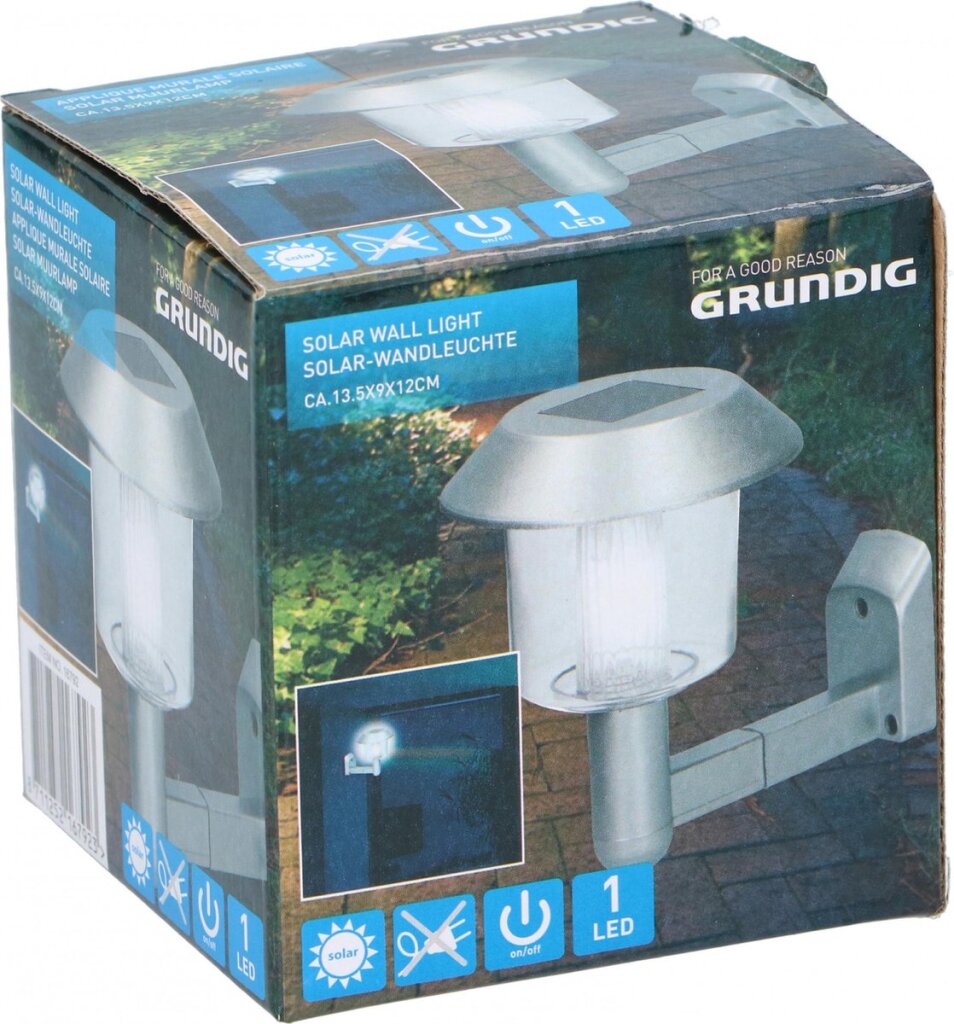 Grundig wandlamp solar led 14 x 9,5 x 12 cm staal zilver