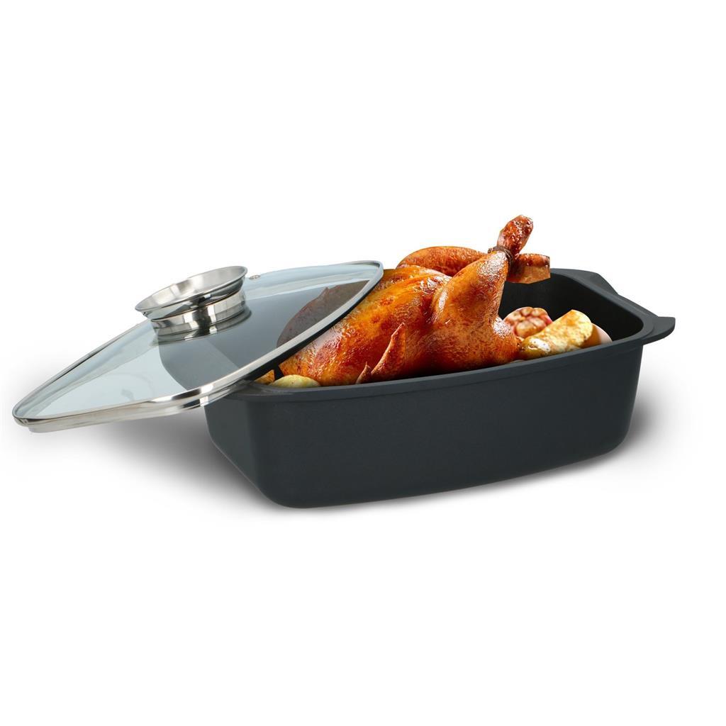 Alpina braadslee met glazen deksel 5,5l 39,5x22,5x10,8 cm zwart