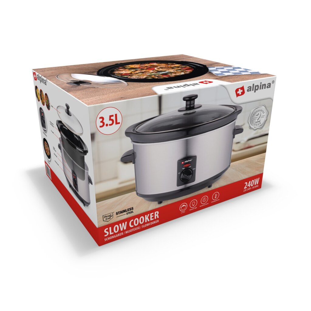 Alpina slowcooker 3,5l 240w RVS zwart