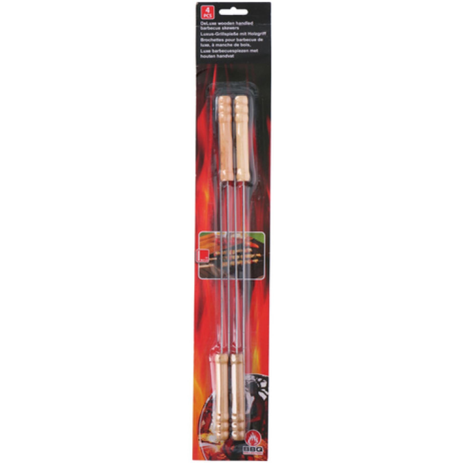 Bbq collectie barbecuespies 38,5 cm 4 stuks RVS hout