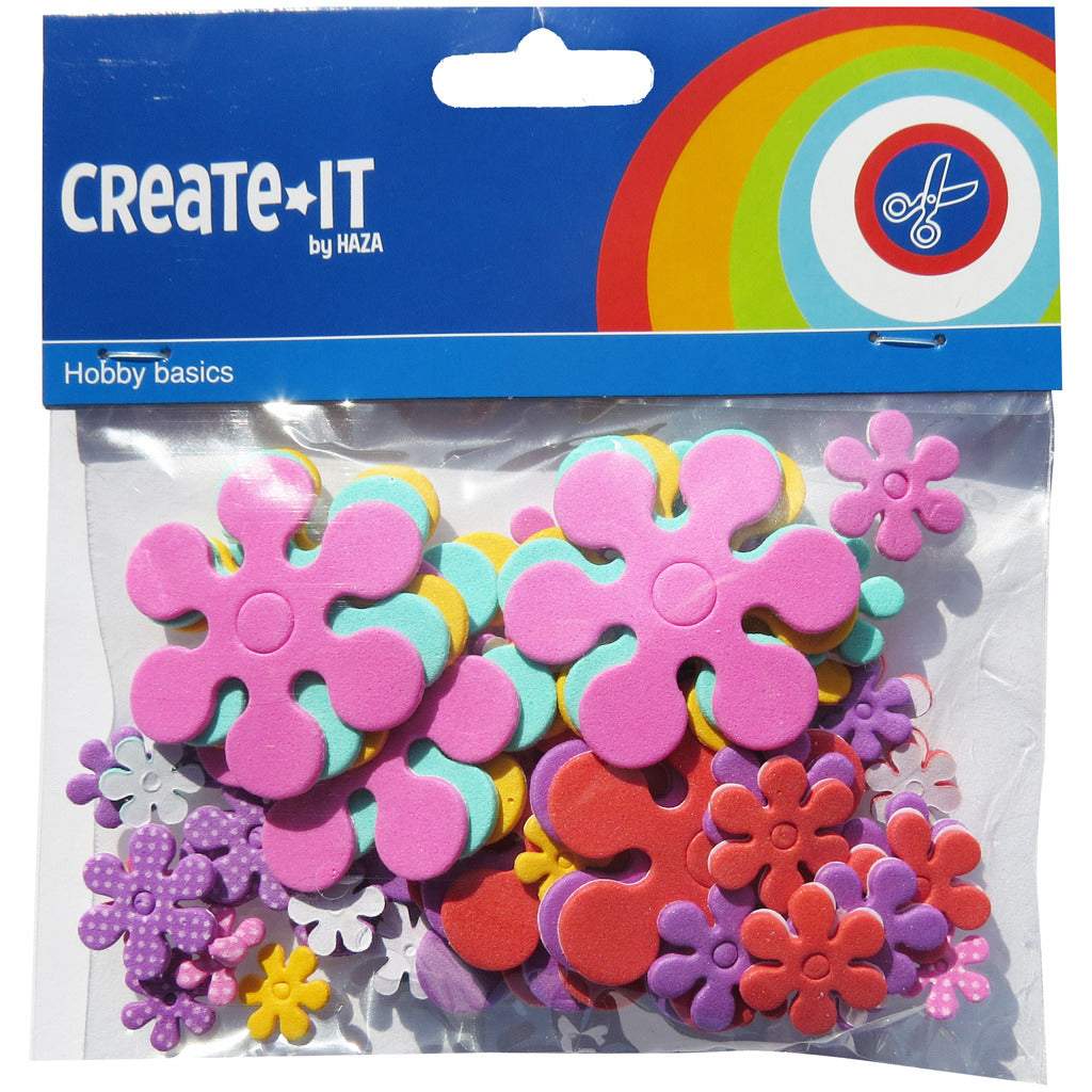 Haza witbaard foamstickers bloemen, 70st.