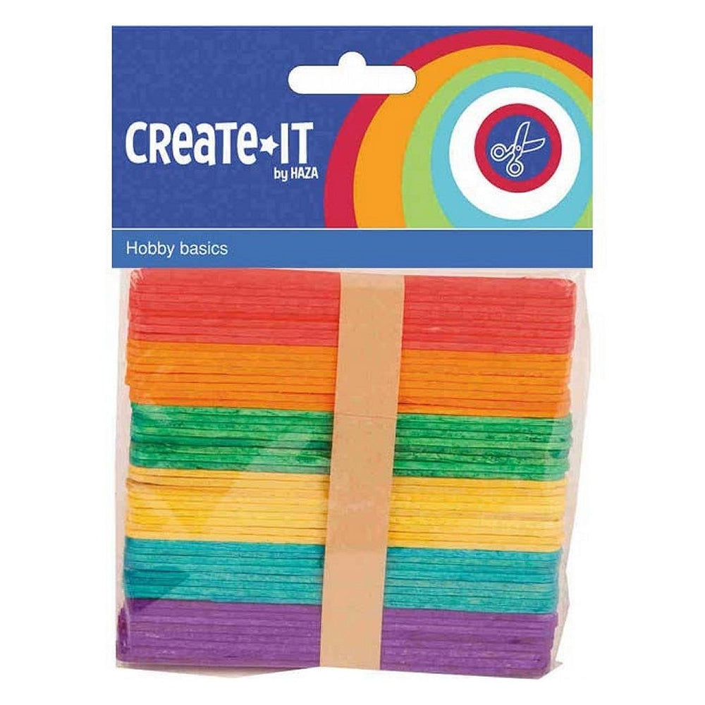 Haza create it houten ijsstokjes 50 stuks multicolour