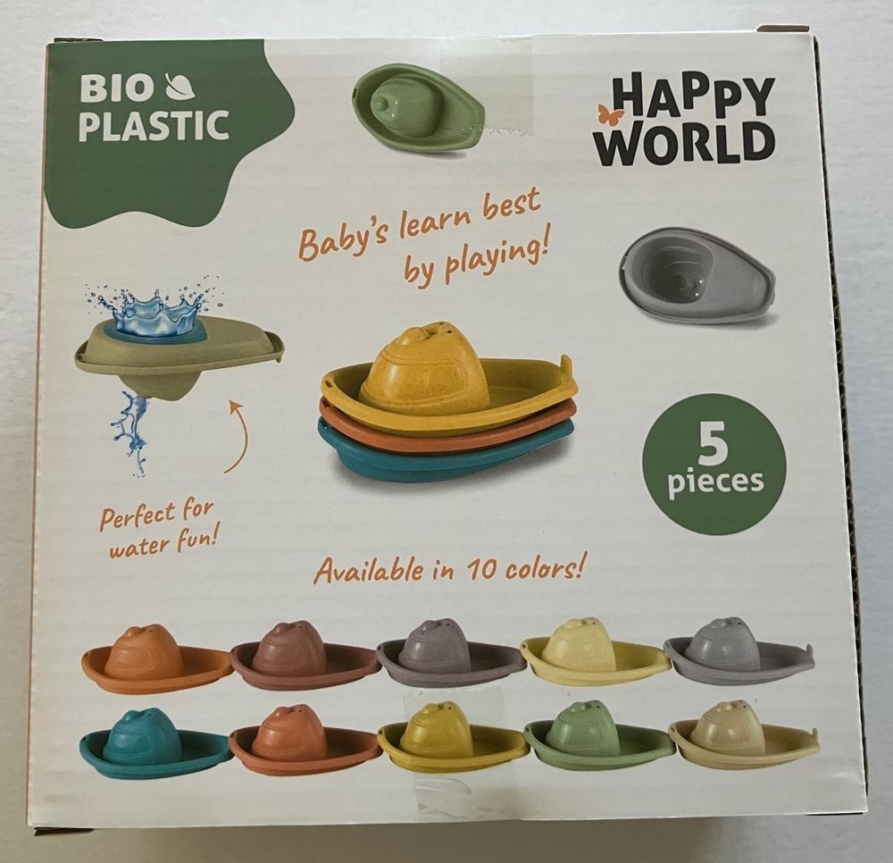Johntoy bioplastic badbootjes happy world 5 stuks stapelbaar speelgoed.