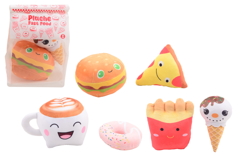 Johntoy plush play - fastfood 2 stuks in take-away zak - assorti