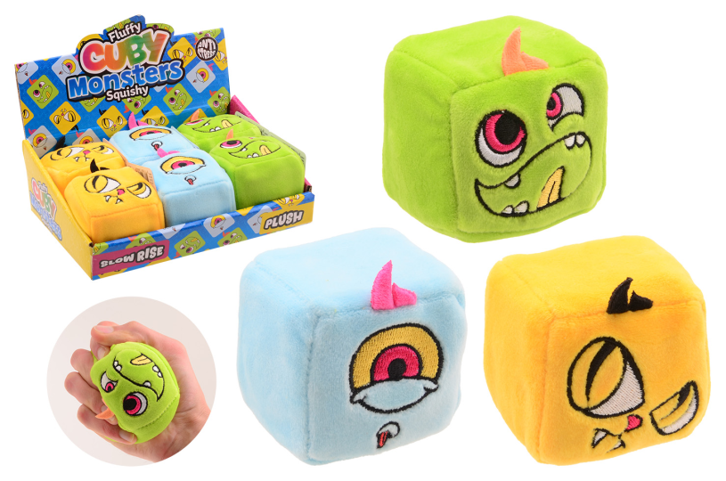 Johntoy slow rise plushe monster kubussen - 3 assorti