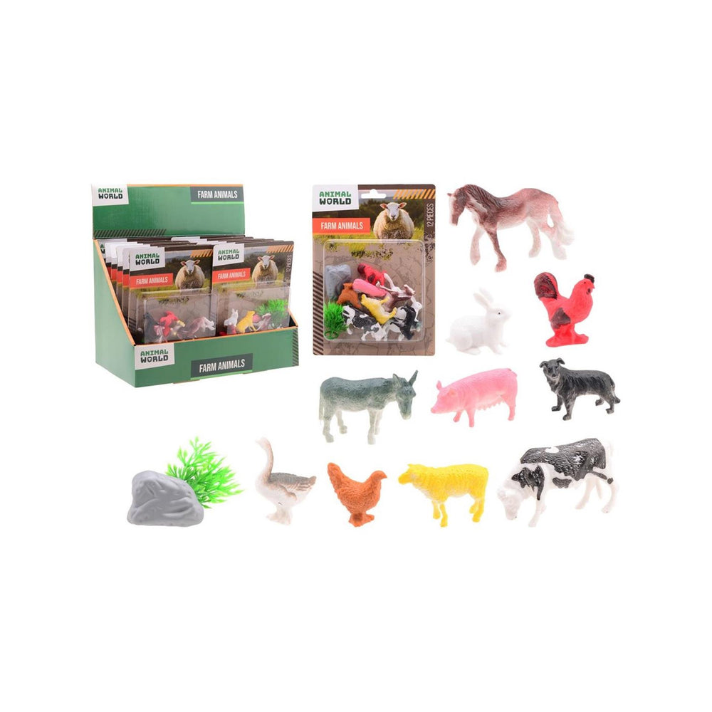 Johntoy animal world - boerderij dieren speelset 12-delig op kaart
