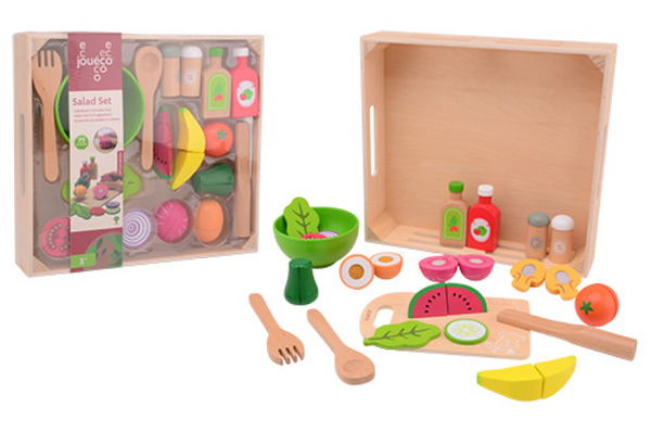 Jouéco salade set - speelgoedeten en drinken in houten tray