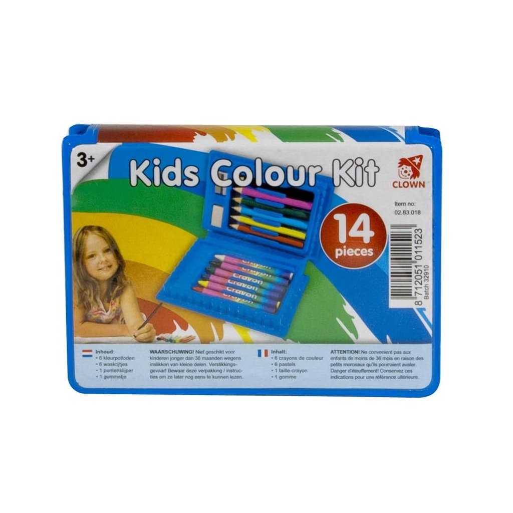 Clown kinder kleurkoffer 14-delig