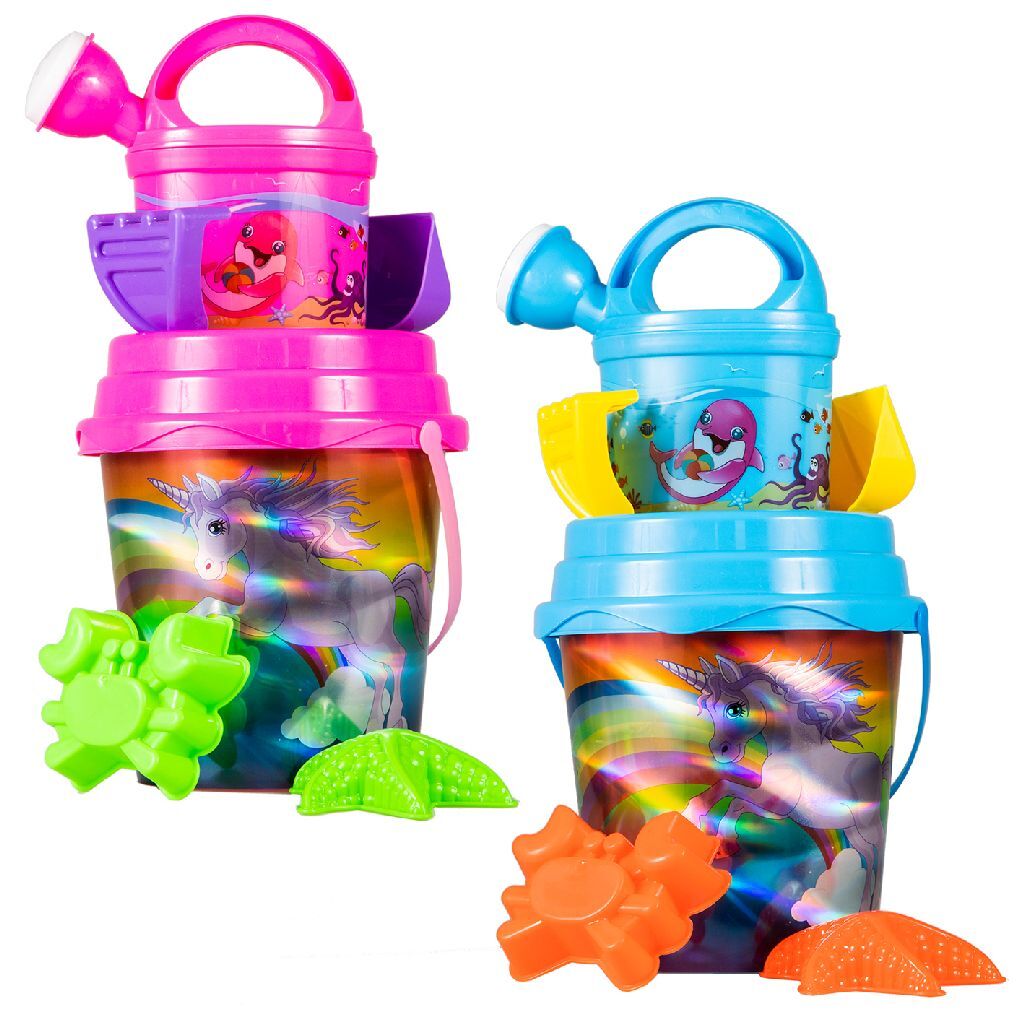 Zomerse strandset eenhoorn laserprint 7dlg 2ass