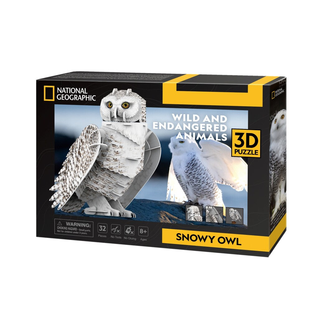 Kubieke leuke national geographic 3d puzzel sneeuwuil 32 stukjes
