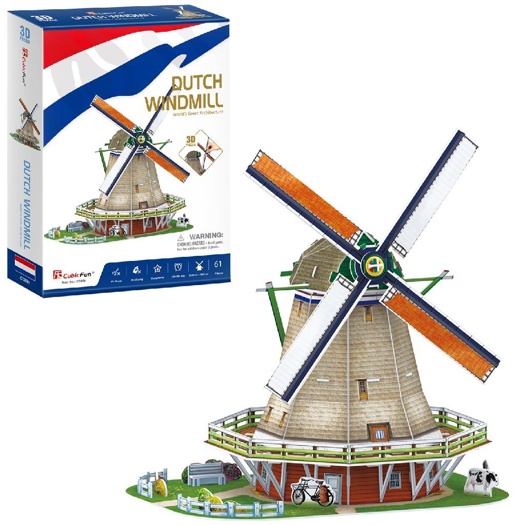 Kubieke leuke 3d puzzel hollandse windmolen 61 stukjes