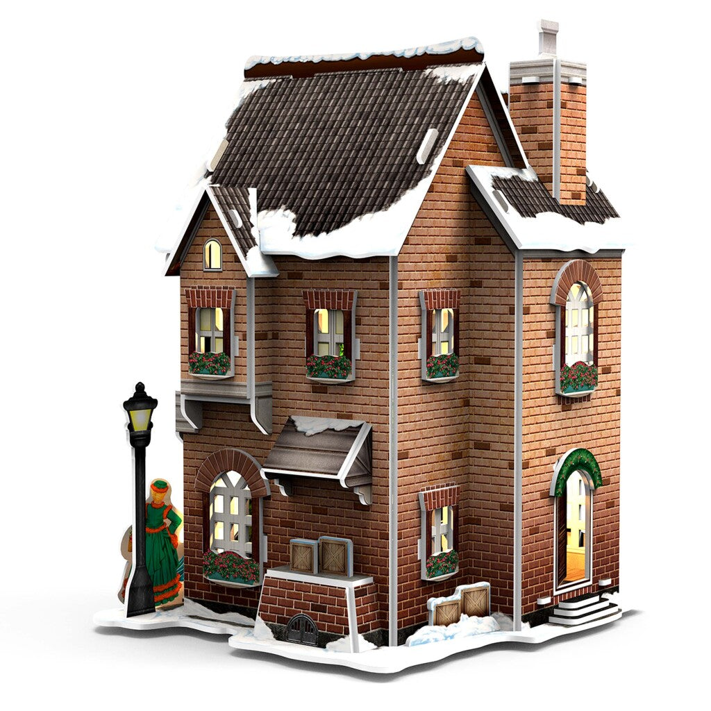 Kubieke leuke 3d puzzel hollands huisje winter klompenmakerij + licht 53 stukjes