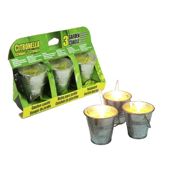 Basis citronella kaars in metalen emmer 3 stuks 6,5cm