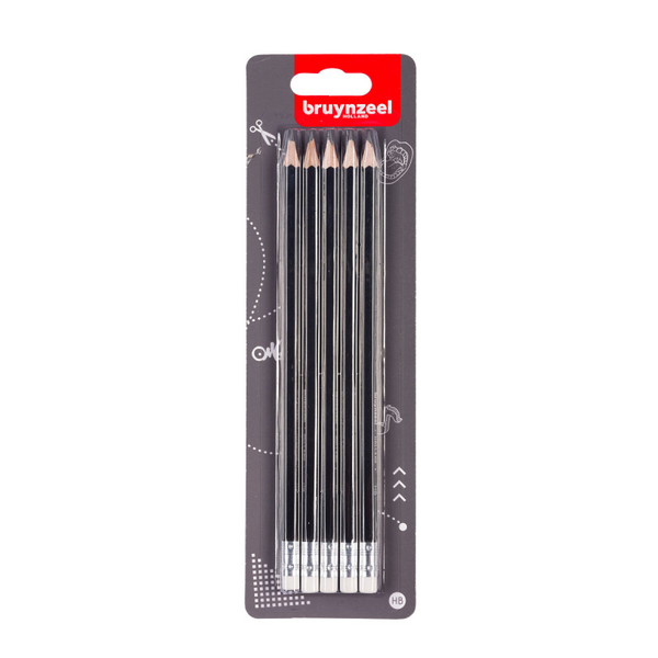 Bruynzeel teens grafietpotloden hb + gumtip blister 5