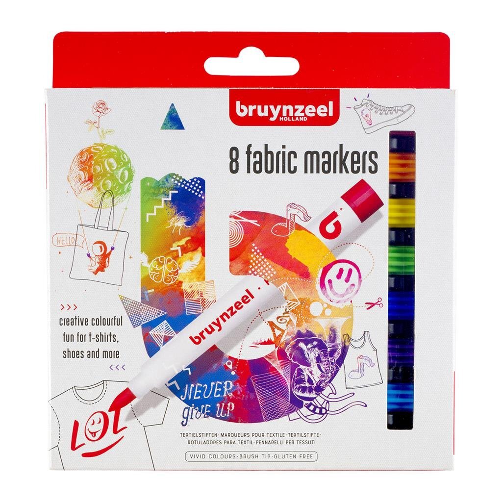 Bruynzeel - textielstiften betrouwbare kleuren junior 8 stuks