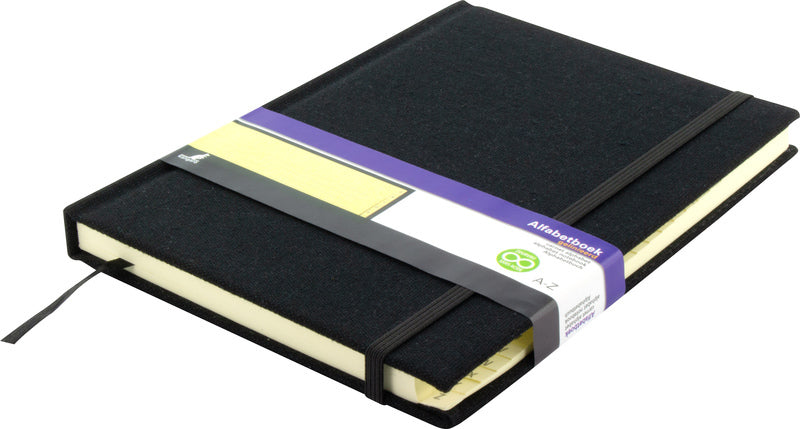 Kangaro k-5105 alfabetboek a5 az linnen harde kaft zwart, 208 pagina's, leeslint, elastiek