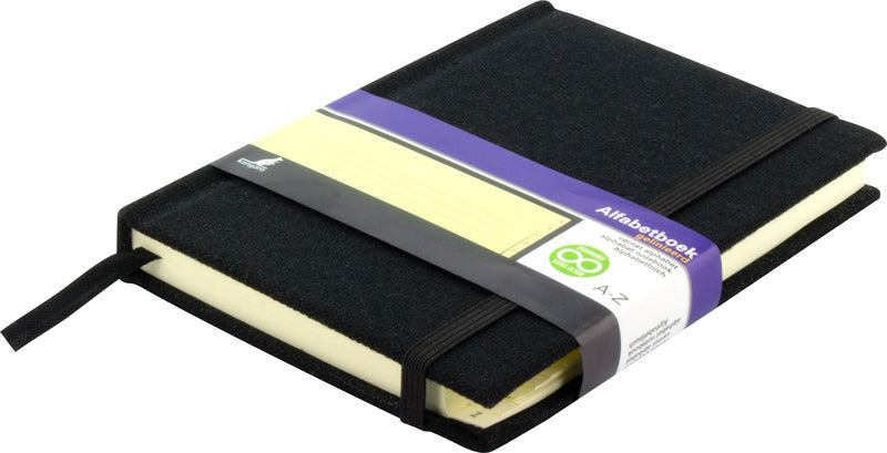 Kangaro k-5106 alfabetboek a6 az linnen harde kaft zwart, 208 pagina's, leeslint, elastiek
