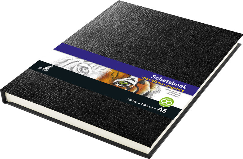 Kangaro k-5320 schetsboek a5 creme 120gr blanco papier, 140 blz harde kaft zwart