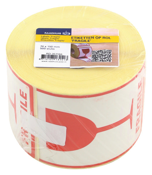 Raadhuis waarschuwingsetiket - 74x105mm - fragile - 500 stuks