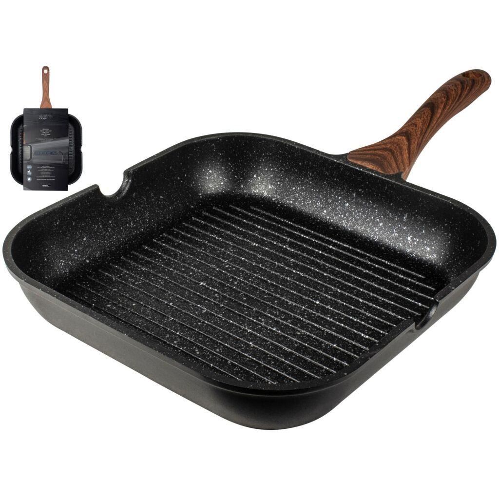 Gusta granito fuerte stenen grillpan 28 cm zwart bruin
