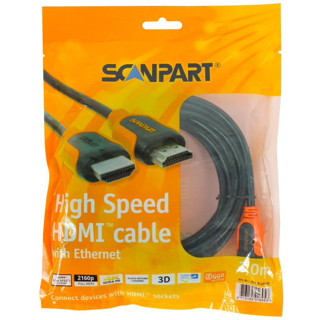 Scanpart hdmi kabel 3 m oranje zwart