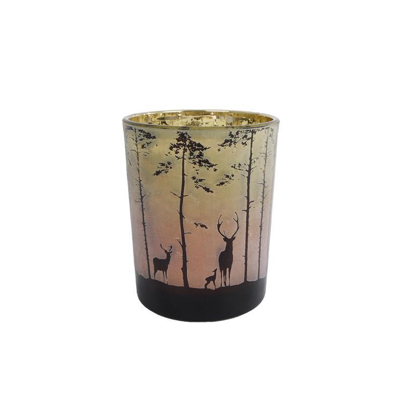 Theelichthouder bos m groen rood glas10x10x12,5