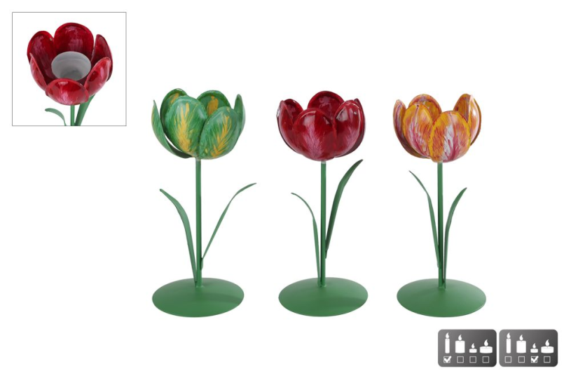 Kandelaar theelichth tulip s a3 metaal 8x8x20cm