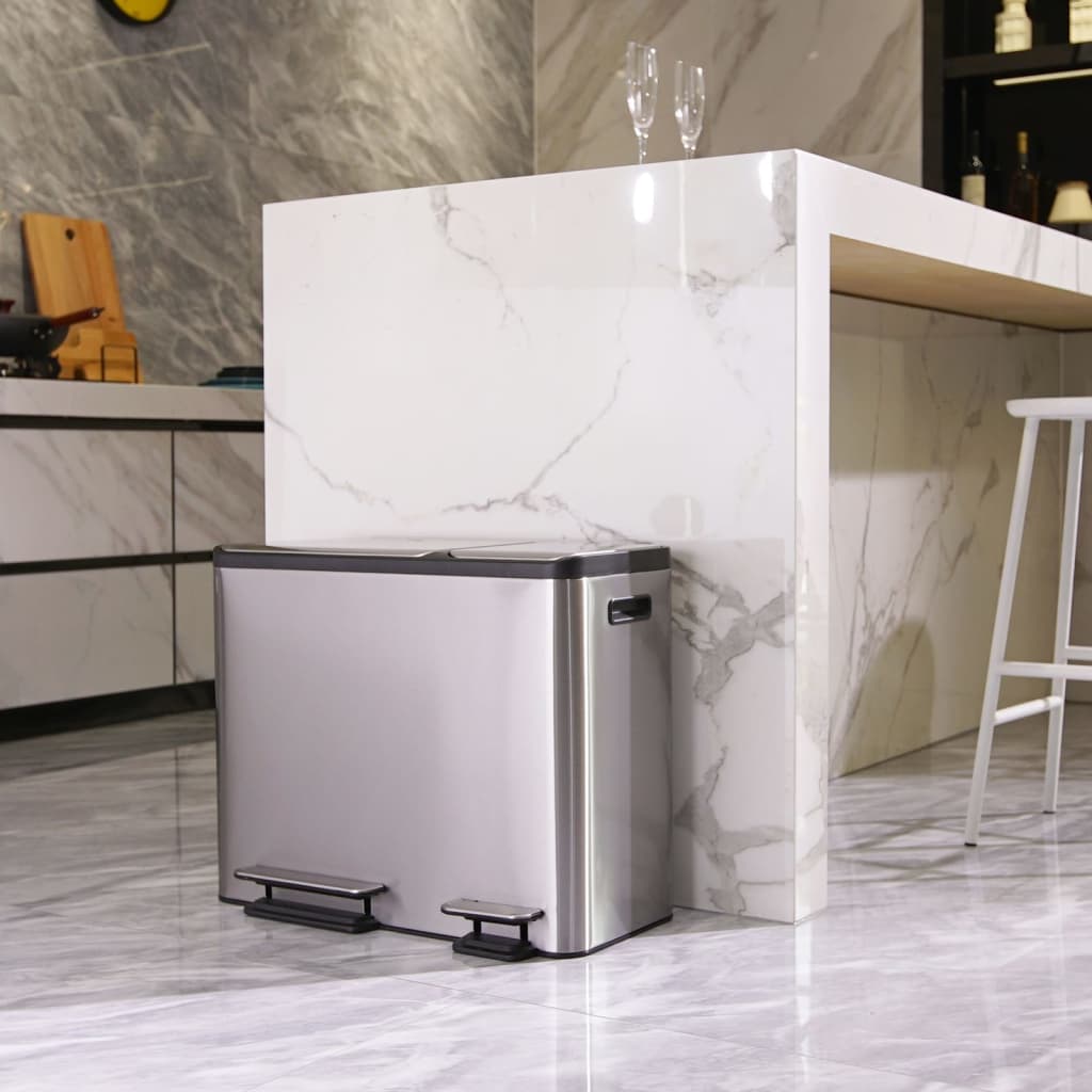 Eko pedaalemmer ecocasa 3x15 l matzilverkleurig