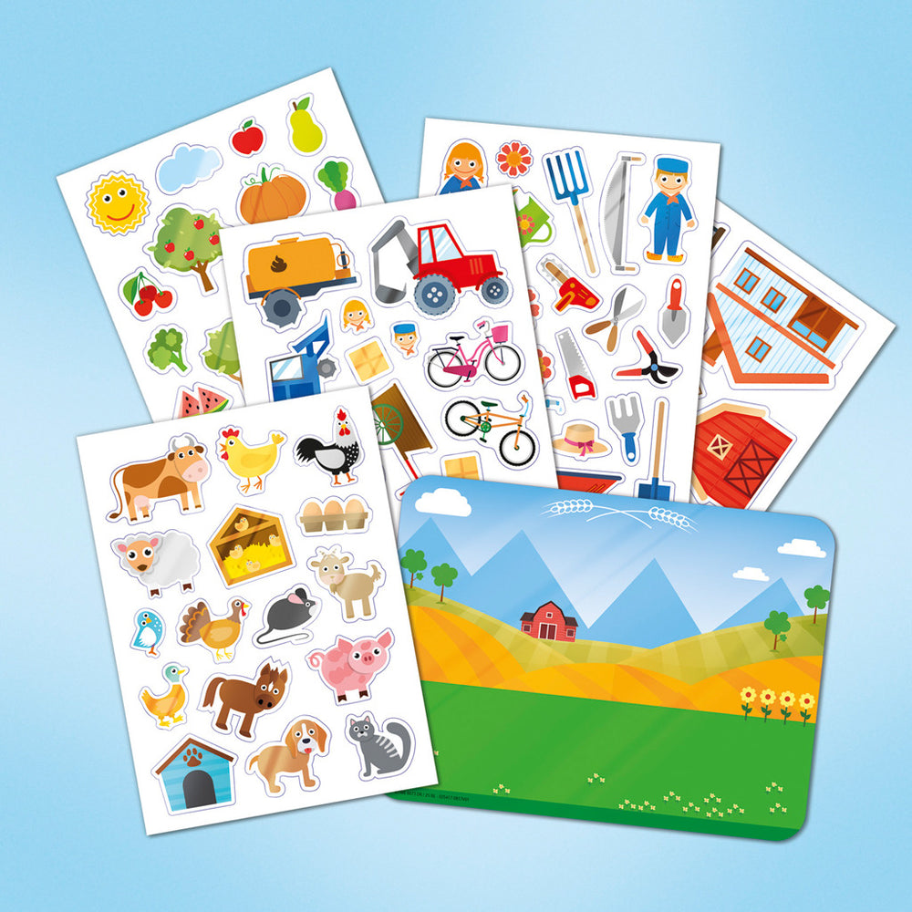 Totum boerderij raamstickers - 45 stuks - niet permanente verplaatsbare stickers boerderijdieren, voertuigen, gereedschap en bomen fruit - incl speeldecor