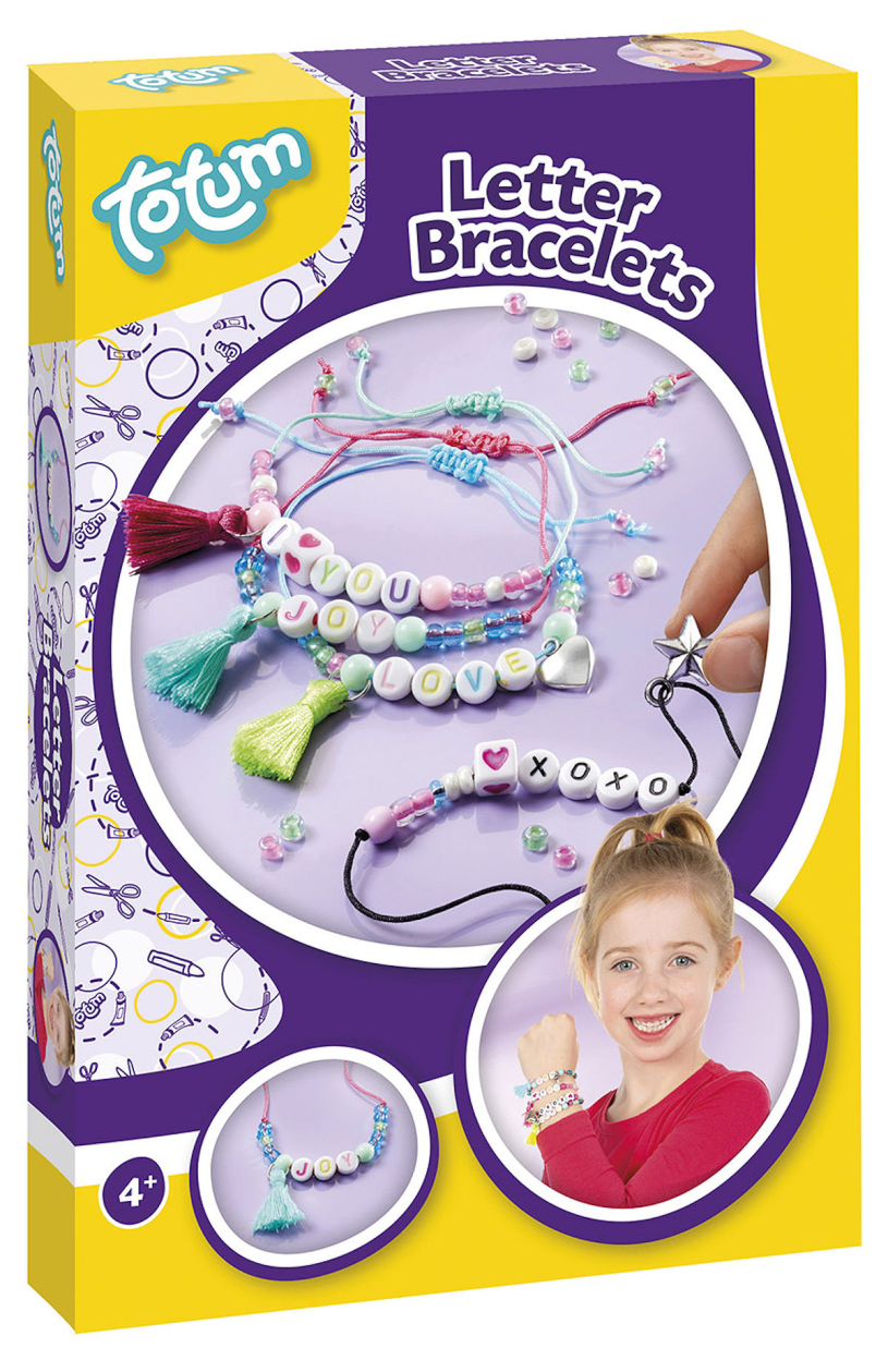 Totum letterarmbandjes maken - 4 stuks - speelgoed kinderen - knutselen - voor meisjes - vanaf 4 jaar