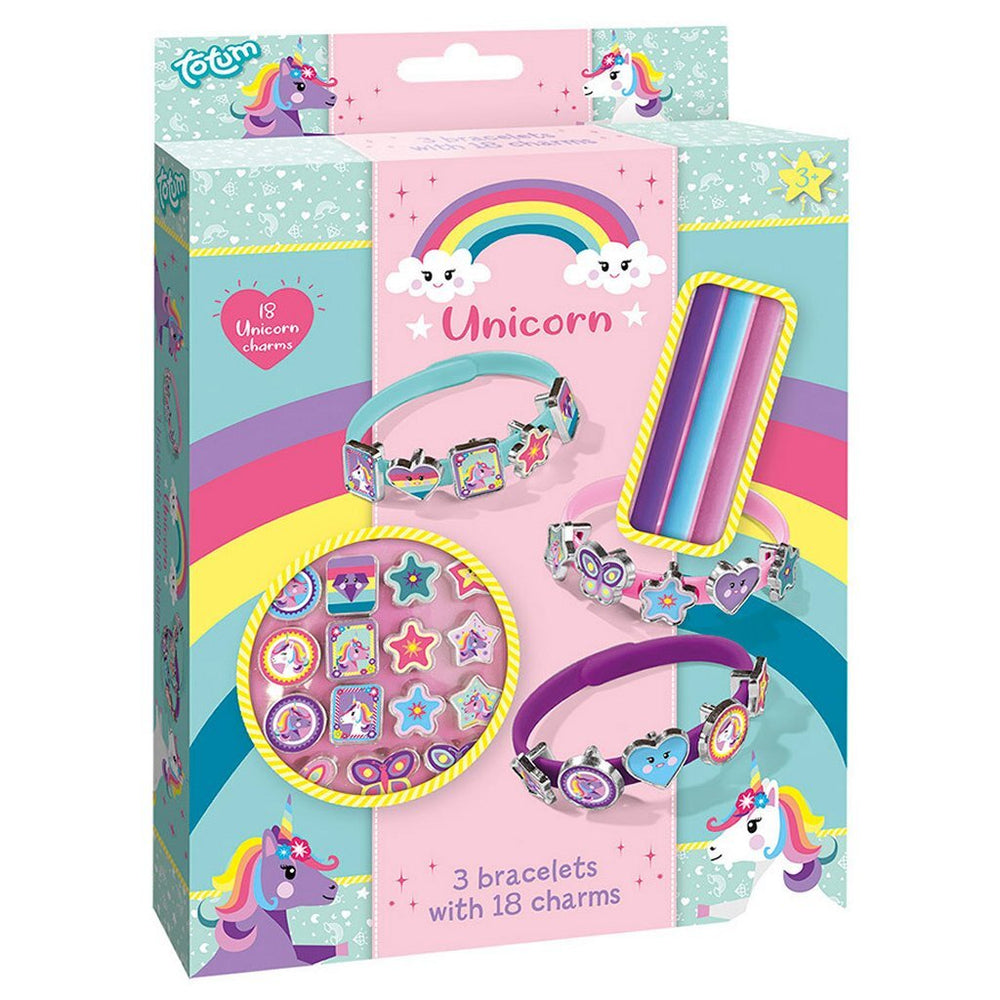 Totum unicorn 3 schuif armbandjes maken met 18 bedels - knutselset - speelgoed knutselen meisjes en jongens vanaf 3 jaar