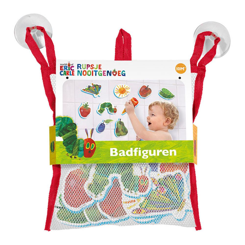 Bambolino speelgoed badfiguren rupsje nooitgenoeg in opbergnetje, 9st.