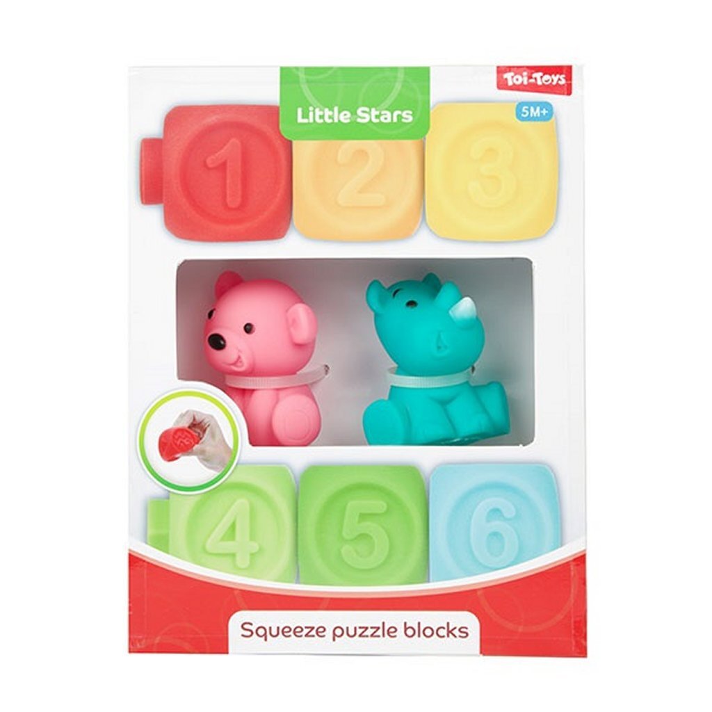 Kleine sterren baby stapelblokken 6 stuks + 2 dieren