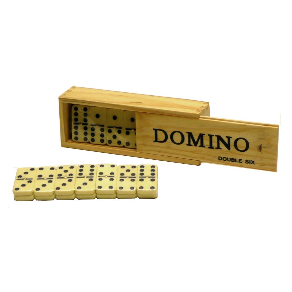 Basisspel domino hout dubbel 6 in kist