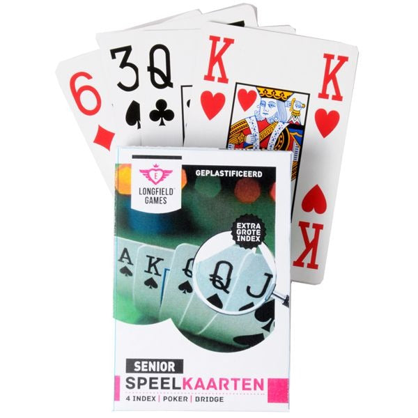 Longfield speelkaarten – senior – geplastificeerd – extra grote 4 index – jumbo speelkaarten – kaartspel voor senioren en comfortabel spel – engelhart