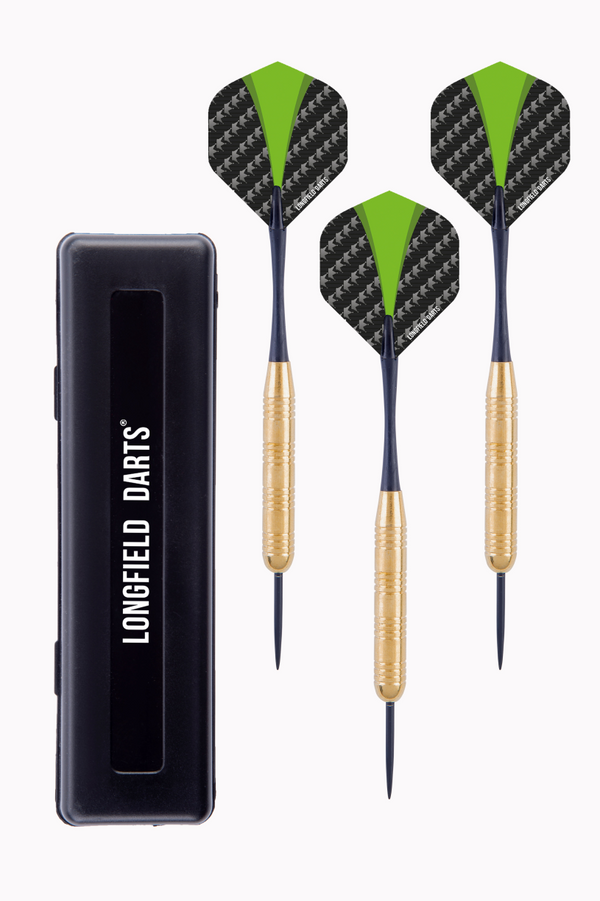 Engelhart nickel silver dartpijl set 22 gram – 3 stuks – rood zwart flights, zwarte shaft – semi professioneel – inclusief kunststof etui – longfield