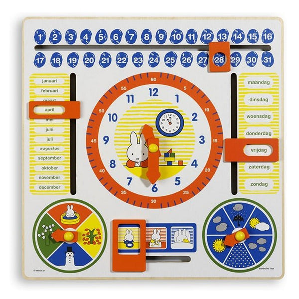Bambolino Miffy Wooden Toy Calendar Clock Practice Clock Learning Clock - Toddler Preschool Educational Toy - Toys
