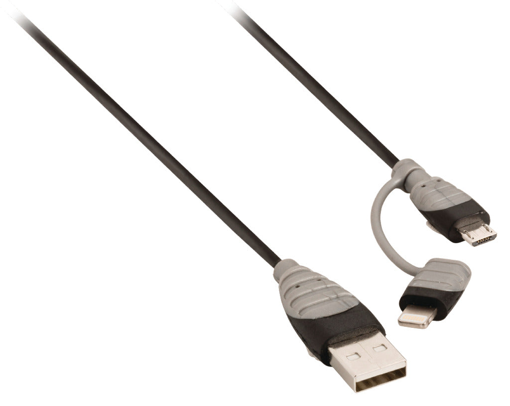 Bandridge bbm39400b10 2-in-1 data en oplaadkabel usb micro-b male + bliksemadapter - a male 1,00 m zwart