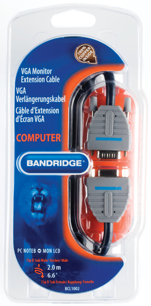 Bandridge Bandridge BCL1002 Vga Verlengkabel Vga Male Vga Female 15-polig 2,00 M Blauw