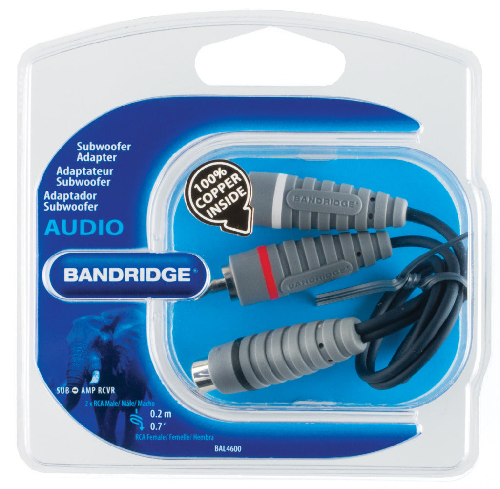 Bandridge bal4600 subwooferkabel 2x rca mannelijk - rca vrouwelijk 0,20 m blauw