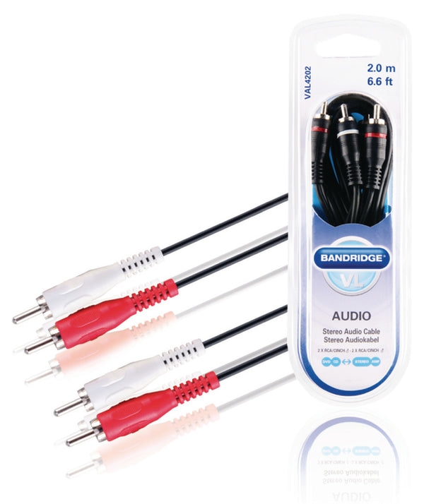 Bandridge val4202 stereo audiokabel 2x rca male - 2x rca male 2.00 m zwart